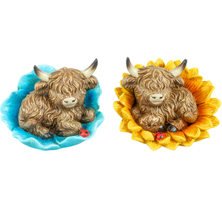 Spring 2026 Resin Highland Cow Sleeping in Flower Set 66203