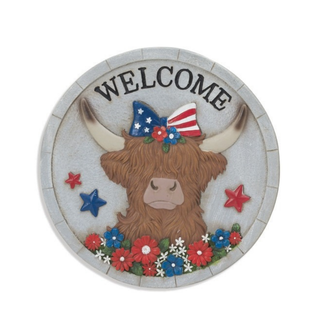 Cement Americana Highland Cow Girl w/Bow Stepping Stone 2824120