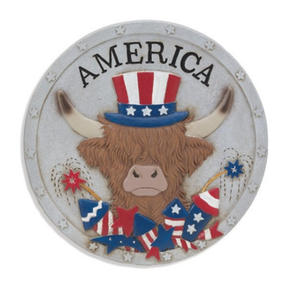 Cement Americana Highland Cow Boy Stepping Stone 2824120