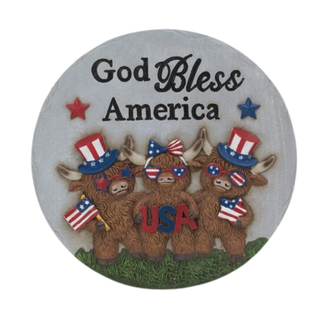 Cement Americana Highland Cow God Bless America Stepping Stone