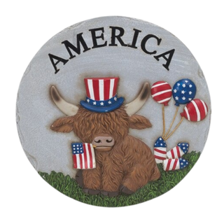 Cement Americana Highland Cow w/balloons Stepping Stone
