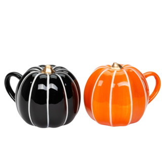 Small Orange/Black Modern Cinderella Pumpkin Salt and Pepper Shaker Set