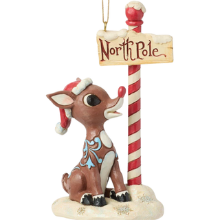 Jim Shore Rudolph Traditions - Rudolph by North Pole Sign Ornament 6019112