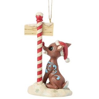 Jim Shore Rudolph Traditions - Rudolph by North Pole Sign Ornament 6019112