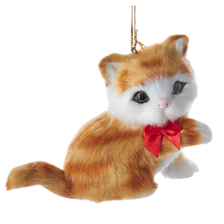 Orange Tabby 3.75" Plush Sitting Cat With Bow Tie Ornament
