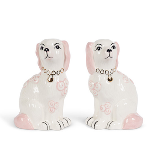Pink Porcelain Motif Staffordshire Dog Figurine Set EAB26071