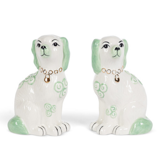 Green Porcelain Motif Staffordshire Dog Figurine Set EAB26070