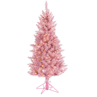 Pre-Lit Faux Pink Tinsel Christmas Tree (4'–7.5') 6036