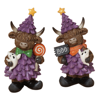 Pre-Order Halloween Highland Cow in Purple w Boo Sign Ghost 2865250
