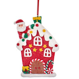 Flat Gingerbread House Ornament Set with Santa Snowman