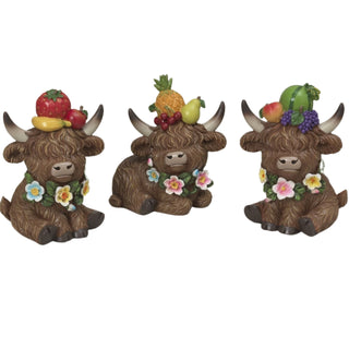 Pre-Order Spring 2026 Resin Highland Cow w/ Fruit Hat & Flowers Set