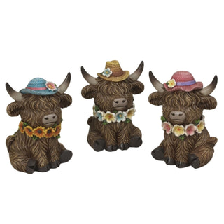 Pre-Order Spring 2026 Resin Highland Cow w/ Flowers & Hat Set