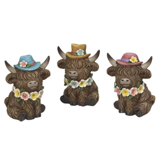 Pre-Order Spring 2026 Resin Highland Lady Cows with Flowers & Hats Set