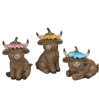 Pre-Order Spring 2026 Resin Highland Cow Set with Flower Hats Set