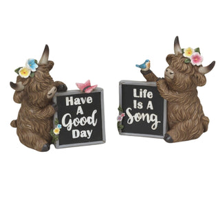Pre-Order Spring 2026 Resin Highland Cow Life Good Day Sign Set with Butterflies Flowers