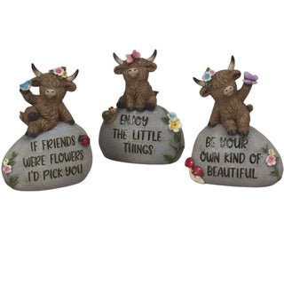 Pre-Order Spring 2026 Resin Highland Cow Sitting on Inspirational Stone Set