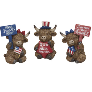 Pre-Order Spring 2026 Resin Americana Highland Cow w/ Sign Set God Bless America