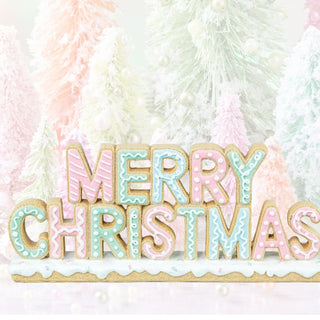Candied Merry Christmas Pastel Sweet Shop Gingerbread Confections Tabletop Resin Sign