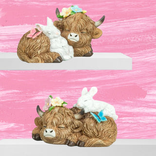 Pre-order Easter Resting Highland Cow and Playful Bunnies Set 66104