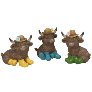 Pre-Order Spring 2026 Resin Highland Cow w/ Rain Boots & Hat Set
