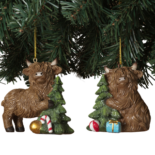 Pre-Order Christmas Highland Cow Ornament Set with Trees 2851970