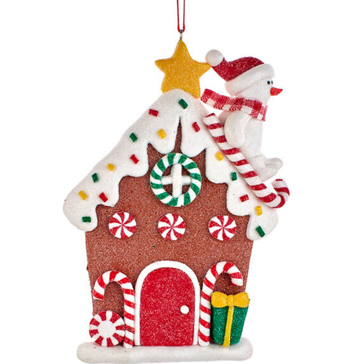 Flat Gingerbread House Ornament Set with Santa Snowman