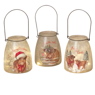 Pre-Order Christmas B/O Lighted Frosted Glass Highland Cow Design Luminaries 2859470