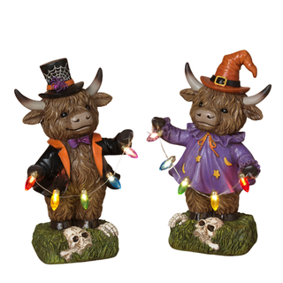 Pre-Order Lighted Halloween Highland Cow with Skulls Light Strand & Timer 2797310
