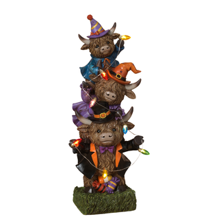 Pre-Order B/O Lighted Resin Halloween Stacking Highland Cows w/ Timer 2797320