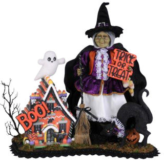 Karen Didion Lighted Willow's Haunted House Witch Black Cat Ghost Display