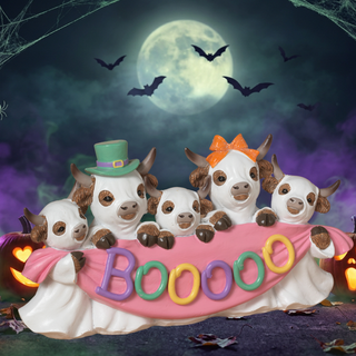 Pre-Order Pink Halloween Highland Cow Ghosts Holding "BOO" Banner 2865260
