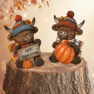 Pre-Order Fall Harvest Highland Cow Set with Sign & Pumpkin 2851410