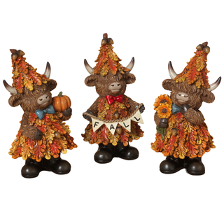 Pre-Order Fall Harvest Highland Cows Trio Set with Leaves 2865040