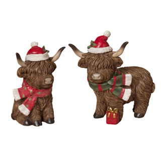 Pre-Order Christmas Holiday Santa Hats Highland Cow Set w/ Present 2794920