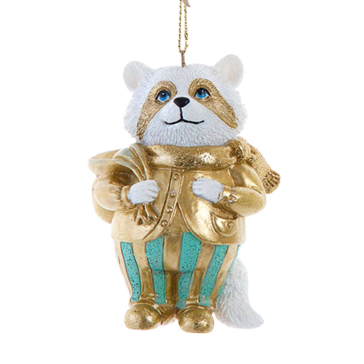 3.5" Aqua & Gold Winter Raccoon Ornament E1044