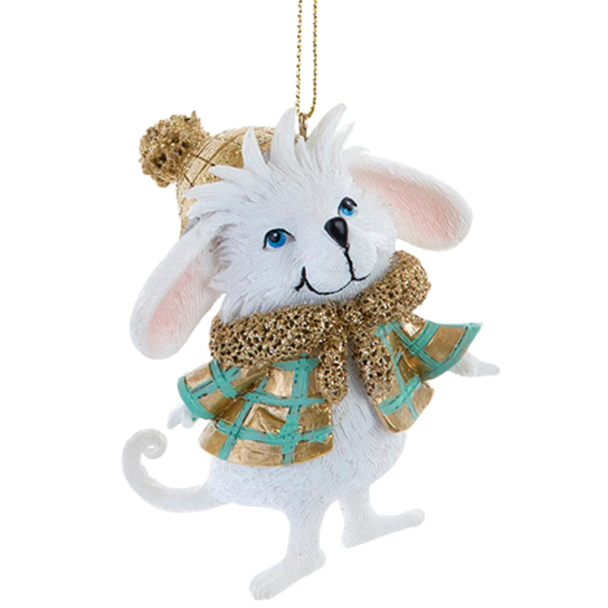 3.5" Aqua & Gold Winter Girl Mouse Ornament E1044