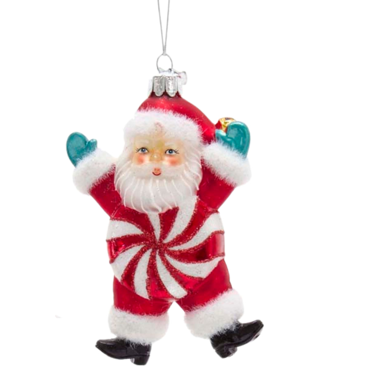 Noble Gems™ Peppermint Santa  Glass Ornament  NB1627