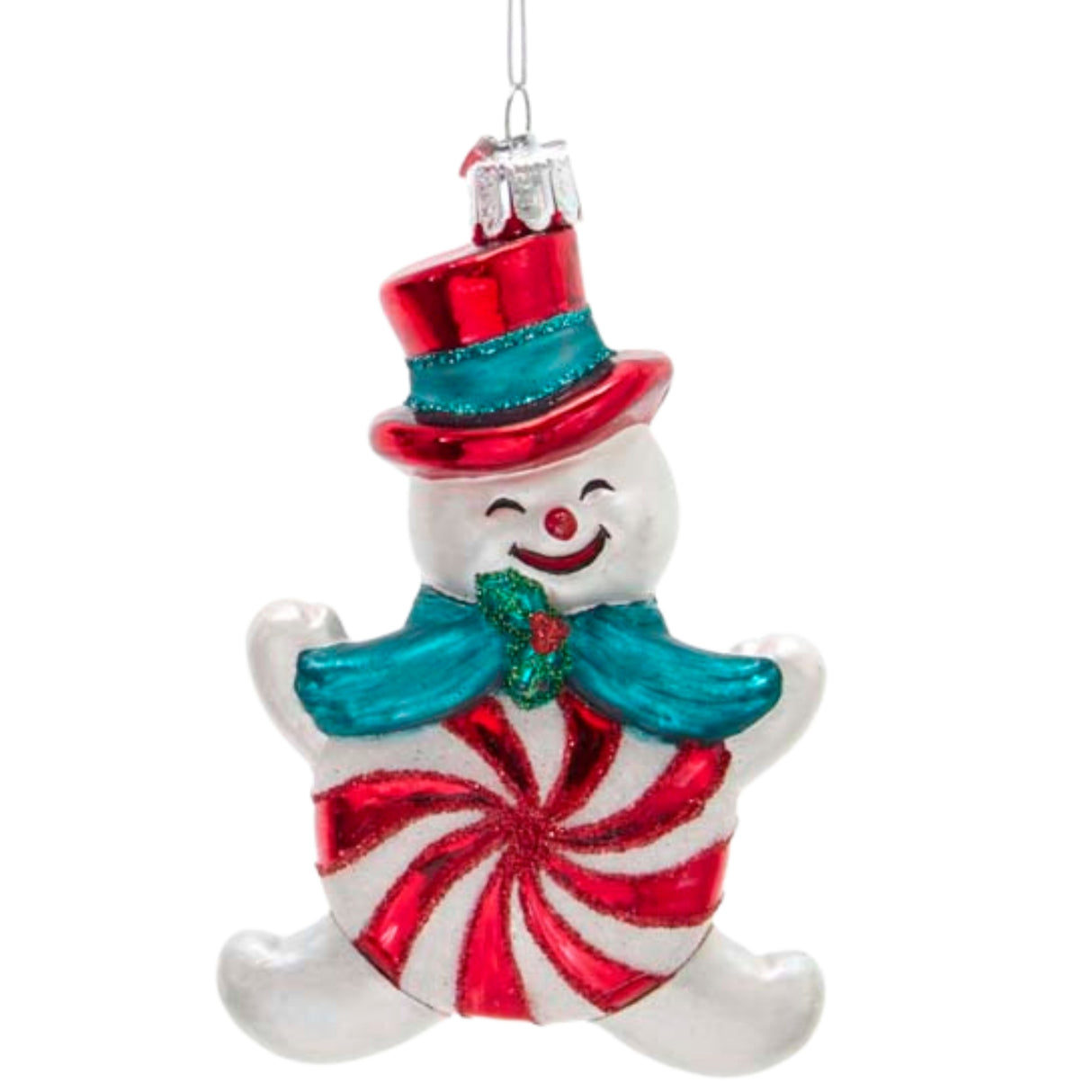 Noble Gems™ Peppermint Snowman  Glass Ornament  NB1627