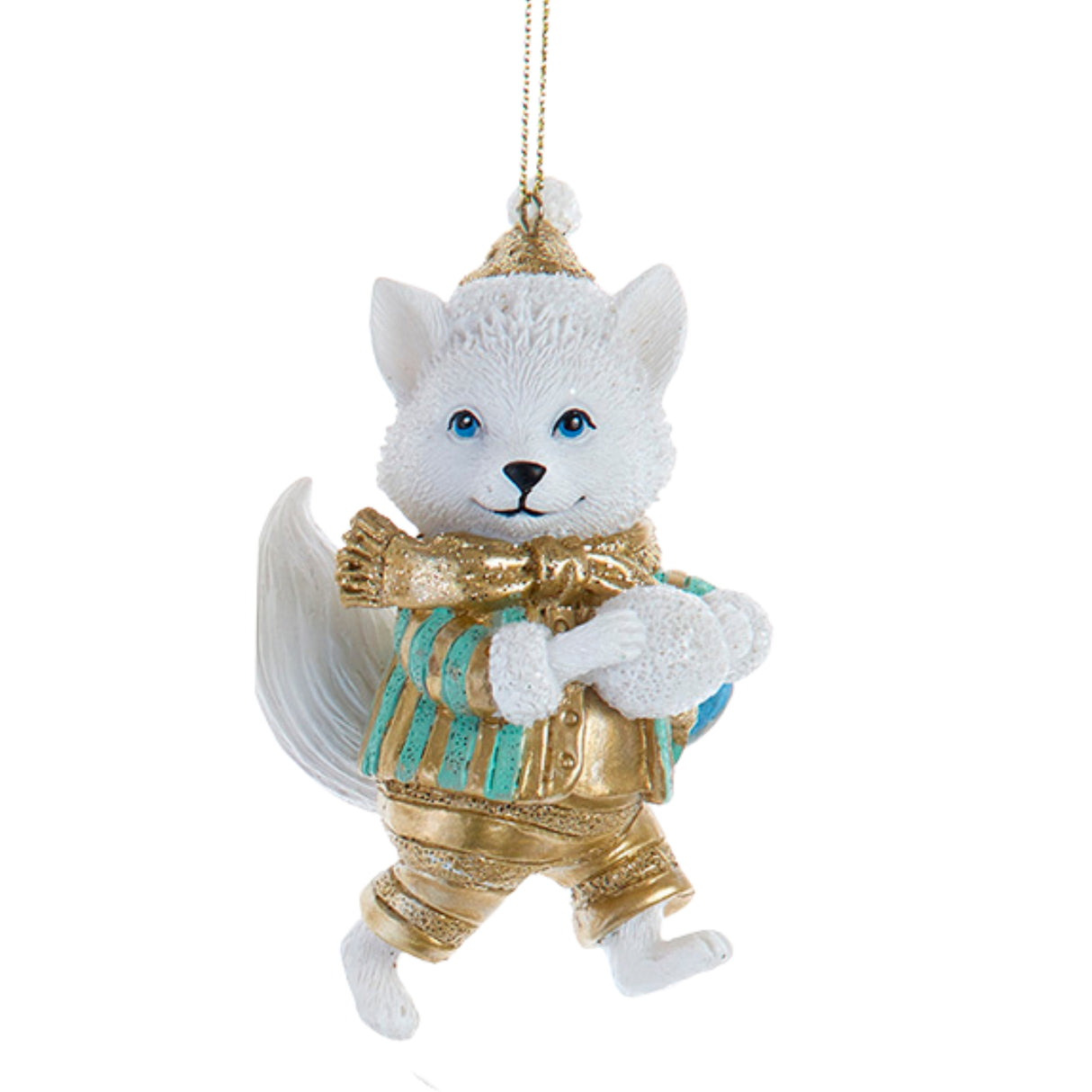 3.5" Aqua & Gold Winter Fox Ornament E1044