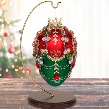 Faberge Jewel Egg Ornament, Green Red