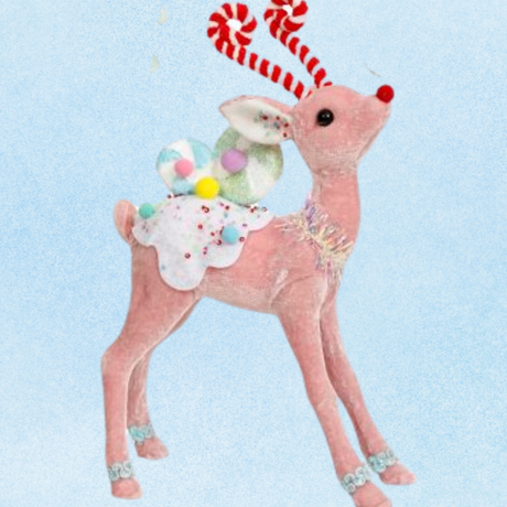 Christmas Candied Pink Pastel Deer, 12 inches