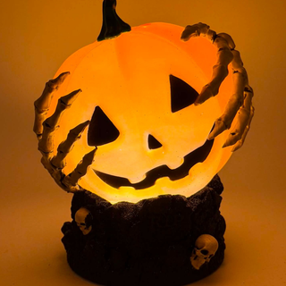Raz Lighted Skeleton Hands with Swirling Glitter Jack o' Lantern 4619261