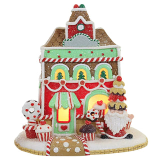 Lighted Gingerbread Santa Gnome Village Sugar Plum Donut Shop GBJ0028-B Jolly Jingles