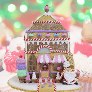 Lighted Gingerbread Gnome Village Sugar Plum Santa Ice Cream Shop GBJ0028-Jolly Jingles