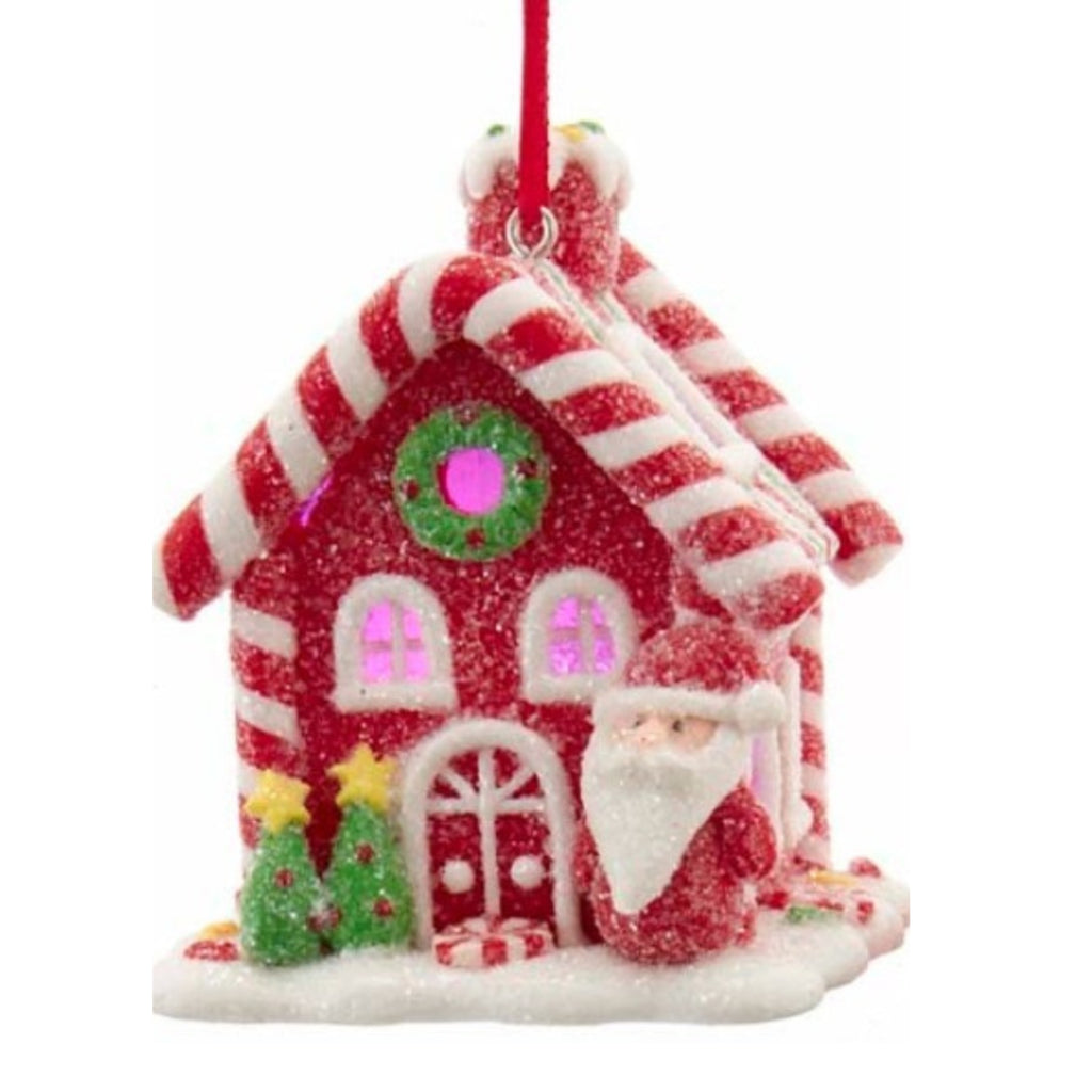 LED Sugared Gingerbread House Ornament Santa D3866 – The Frosty ...