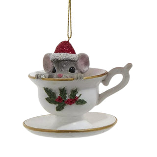Nostalgic Mouse With Teacup Christmas Holiday Ornament E0964