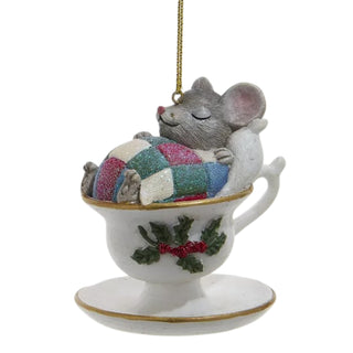 Nostalgic Mouse With Teacup Christmas Holiday Ornament E0964