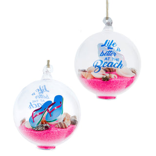 Coastal Beach Vibes Glass Seashells Sand Ball Ornament D4566