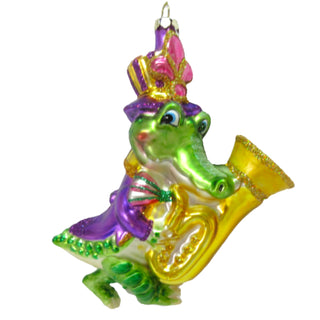 Pre-Order December Diamonds Mardi Gras Gator w Saxaphone Glass Ornament 79-81929
