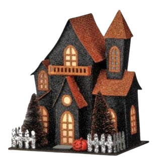 Light Up Orange Black Halloween Spooky Paper House
